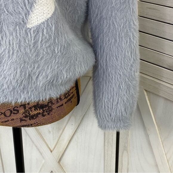 Cliche Stars Fuzzy Crop Pullover Sweater Blue White Medium - Picture 7 of 13